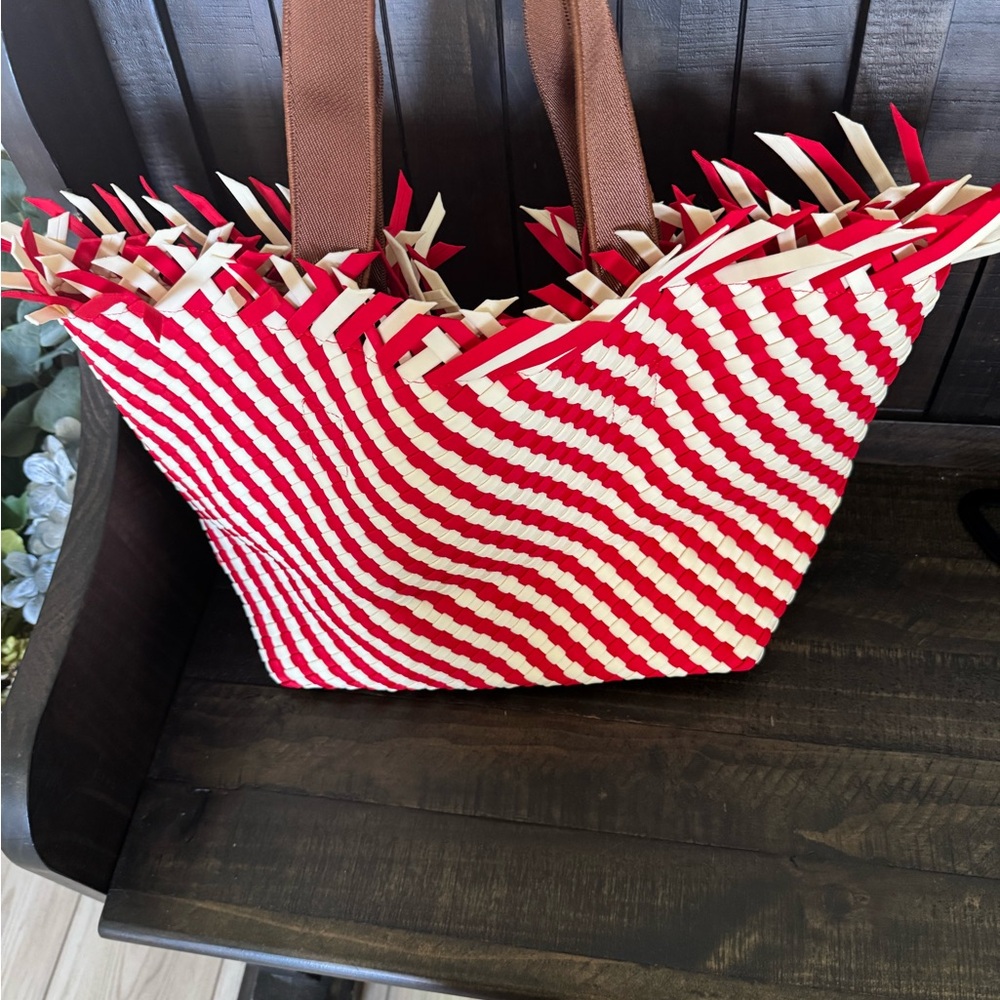 Naghedi woven Red and Cream Striped Tote Bag
